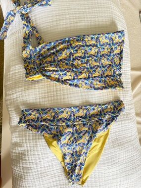 Frankie's Bikinis Yellow and Blue Butterfly Print Bikini